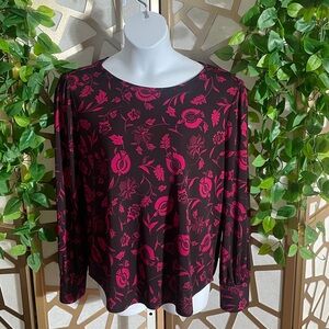 Ann Taylor Black and Pink Floral Top, XL